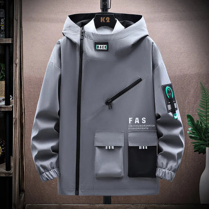 Men's Zipper Pilot Hooded Jacket – Spring/Autumn Baseball Uniform, Loose Pullover with Front Pocket