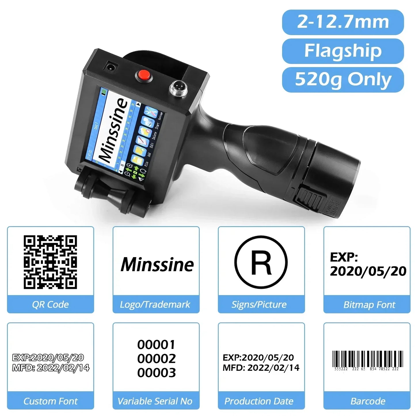 12.7/25.4mm Handheld Inkjet Printer – QR Code, Barcode, Batch, Date, Logo & Expiry Date Coding Machine with 25 Language Support, Portable Marking Tool
