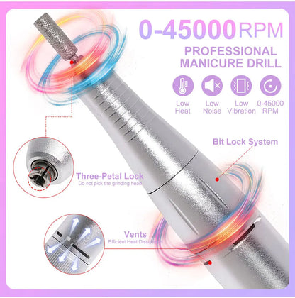45000RPM Electric Nail Drill – Professional Rechargeable Nail File for Gel Nails, Portable Manicure Tool