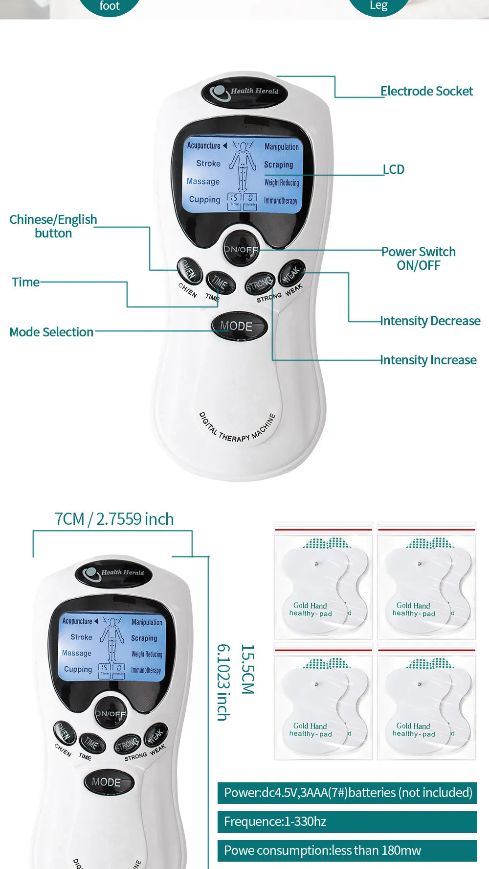 Electric EMS Pulse Massager — TENS Acupuncture Muscle Stimulator for Neck, Back, and Full Body Relaxation