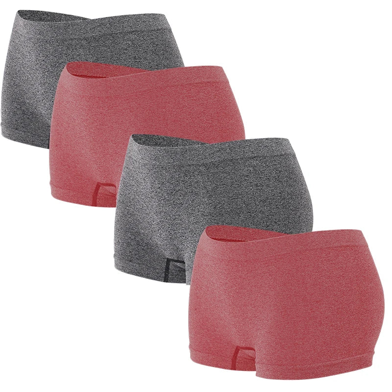 4pcs Women’s Boxer Underwear — Comfortable Solid Color Hipster Boyshort Panties for Sports & Everyday Wear