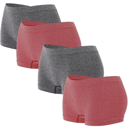 4pcs Women’s Boxer Underwear — Comfortable Solid Color Hipster Boyshort Panties for Sports & Everyday Wear