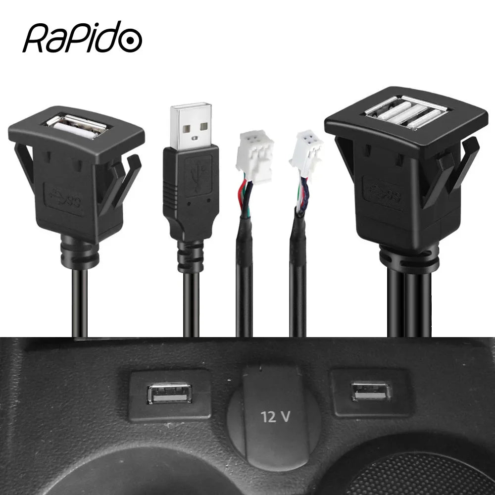 Dual USB Dashboard Mount Panel Extension Cable – 4/6 Pin Shielded Adapter for Car, Truck, Boat, Motorcycle, Android Head Unit