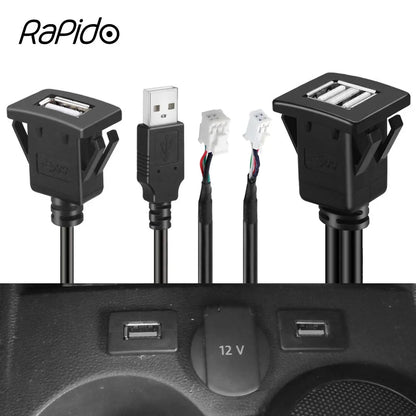 Dual USB Dashboard Mount Panel Extension Cable – 4/6 Pin Shielded Adapter for Car, Truck, Boat, Motorcycle, Android Head Unit