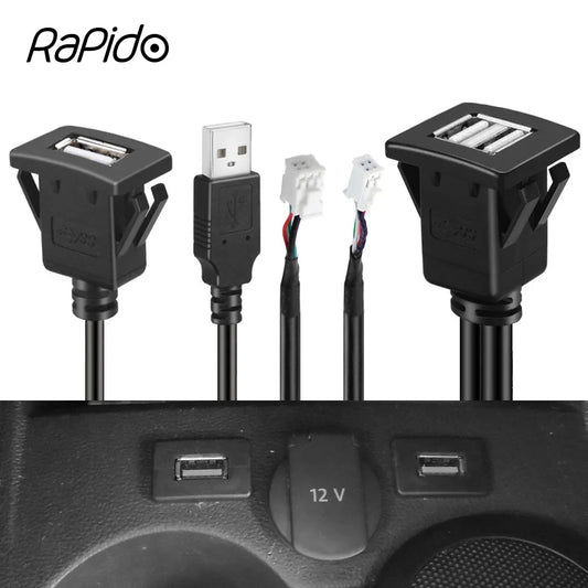 Dual USB Dashboard Mount Panel Extension Cable – 4/6 Pin Shielded Adapter for Car, Truck, Boat, Motorcycle, Android Head Unit