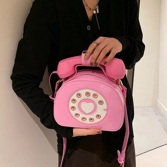 Women’s Creative Telephone-Shaped Crossbody Bag – Retro PU Leather Small Shoulder Handbag