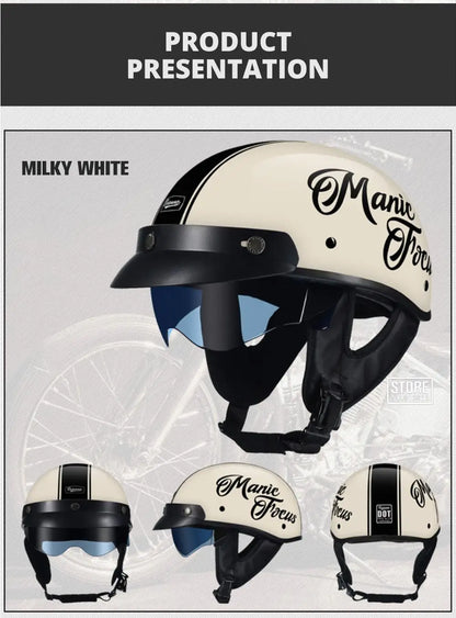 Retro DOT-Certified Motorcycle Half Helmet – HD Lens, Men & Women, 4-Season Scooter & Moto Riding Casco