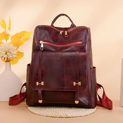 Trendy Women's Vintage PU Leather Backpack - Brown Daypack, Casual Travel and Retro Student School Bag
