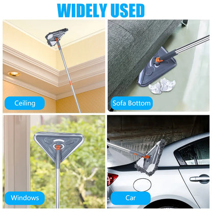 360° Rotating Triangle Wall Mop | Long Handle Adjustable Microfiber Mop for Dry & Wet Cleaning | Floor & Wall Dust Cleaner