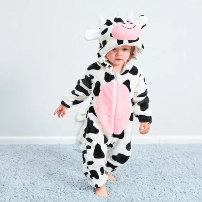 Cartoon Flannel Baby Romper – Unicorn, Rabbit & Dinosaur Pajamas, Cotton Kigurumi Jumpsuit for Boys & Girls