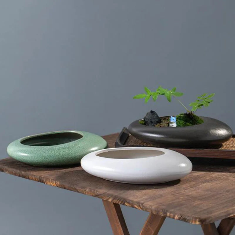 Coarse Pottery Bonsai Plant Pot - Green Succulent & Hydroponic Vase for Home Garden Decor