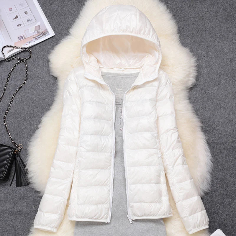 Women’s Lightweight Puffer Jacket - Hooded Packable Down Coat Plus Size 5XL-7XL Spring Autumn Outerwear