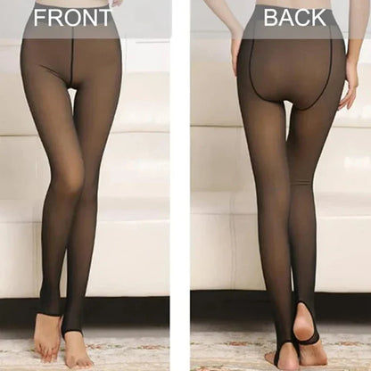 Women's Thermal Leggings – Fleece-Lined Insulated High Waist Thick Plush Pantyhose Tights for Winter, Below 70kg