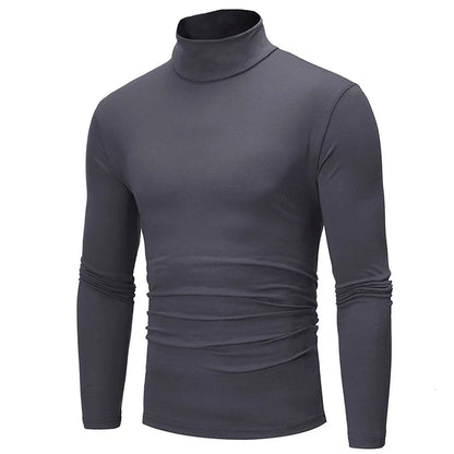 Men's Slim Fit High Neck Cotton T-Shirt - Breathable Long Sleeve Casual Pullover for Autumn and Winter
