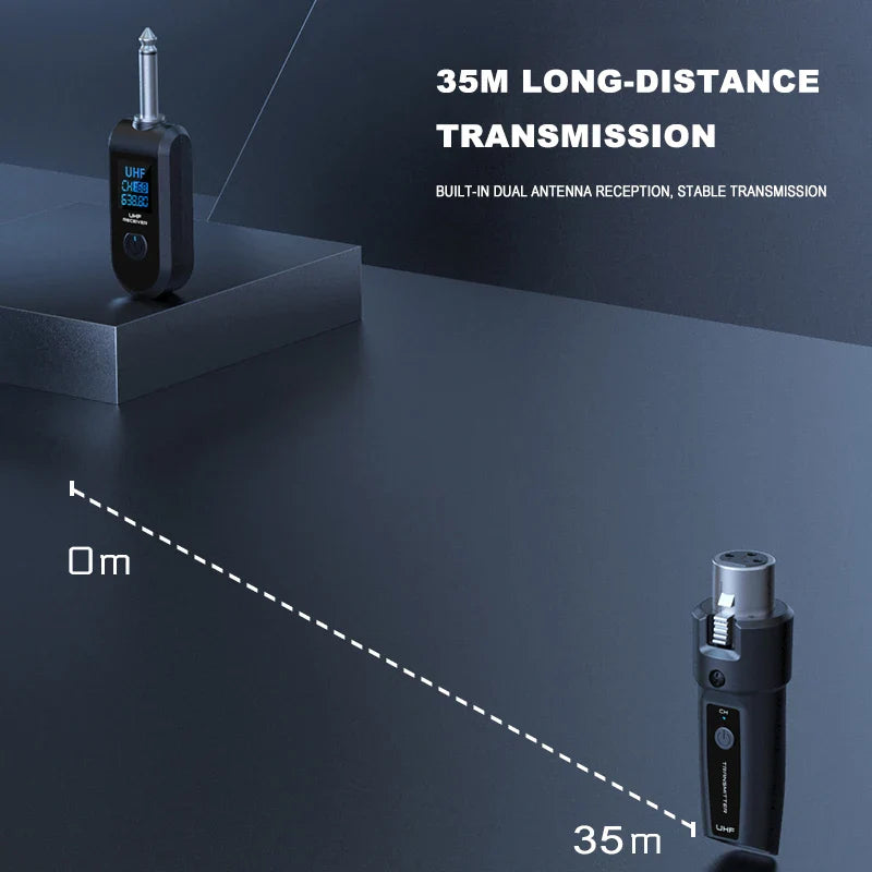 BOMGE UHF XLR Wireless Microphone Adapter System – Transmitter & Receiver for Dynamic Microphone, Guitar, Audio Mixer & PA System
