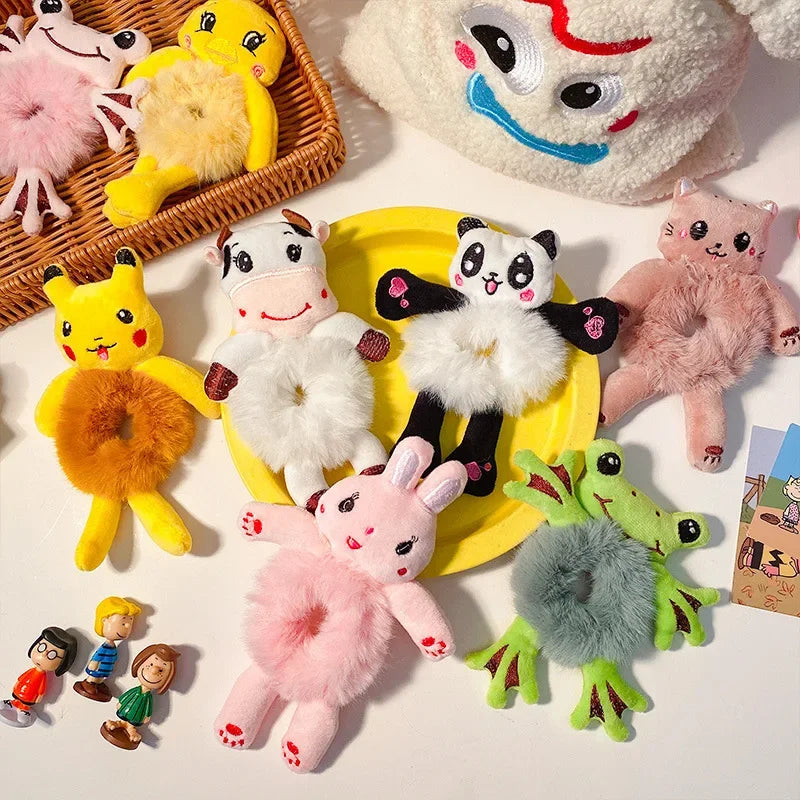 Cute Plush Animal Hair Bands | Frog, Panda & Cat Elastic Hair Ties for Women & Girls