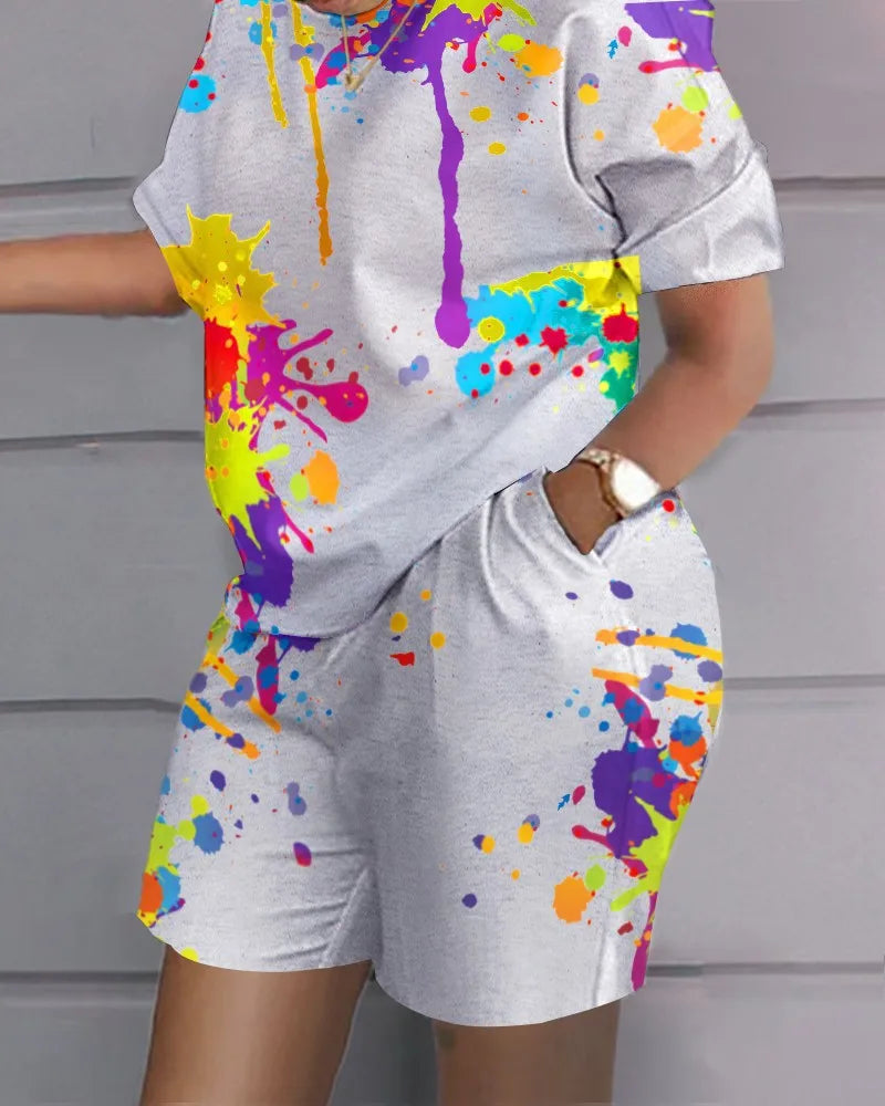 Women’s Printed 2-Piece Shorts Set – Short Sleeve T-Shirt & Elastic Waist Pants Matching Summer Y2K Outfit with Pockets (2025)