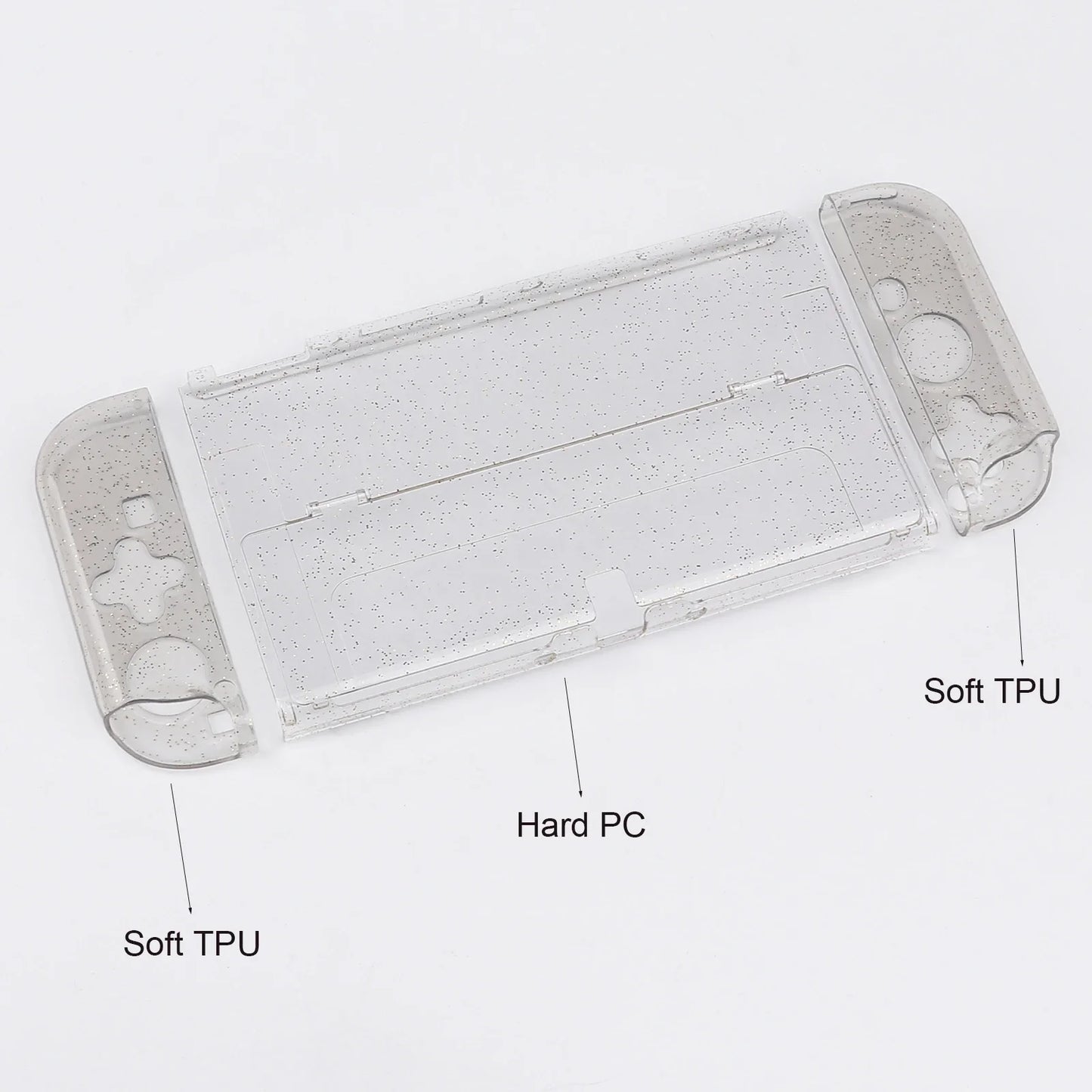 Glittery Transparent TPU+PC Protective Case for Nintendo Switch OLED - Console Skin & Accessories