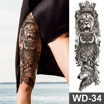 Large Temporary Leg Tattoos for Women - Sexy Animal & Anime Skull Water Transfer Body Art Stickers