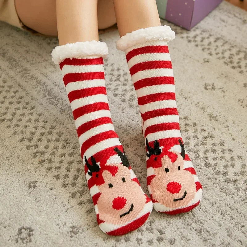 Women’s Christmas Fuzzy Socks – Winter Warm Thermal Non-Slip Fluffy Floor Slippers, Soft Indoor Home Gift