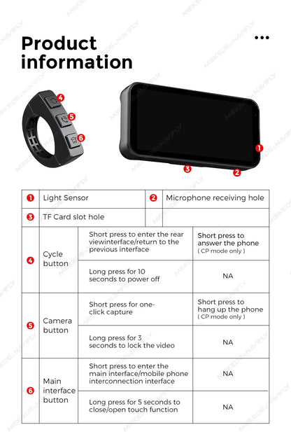 Portable 6.25-Inch Motorcycle GPS Navigation with Wireless CarPlay & Android Auto – IP67 Waterproof, DVR Drive Recorder, WIFI Moto Monitor