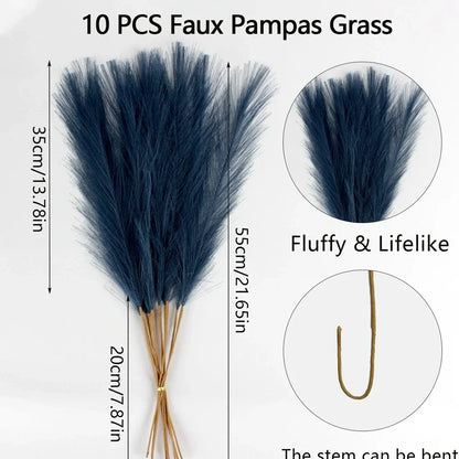 10PCS Artificial Pampas Grass – Fake Reed Flowers for DIY Floral Arrangements, Table Decor, Weddings & Home Christmas Decoration