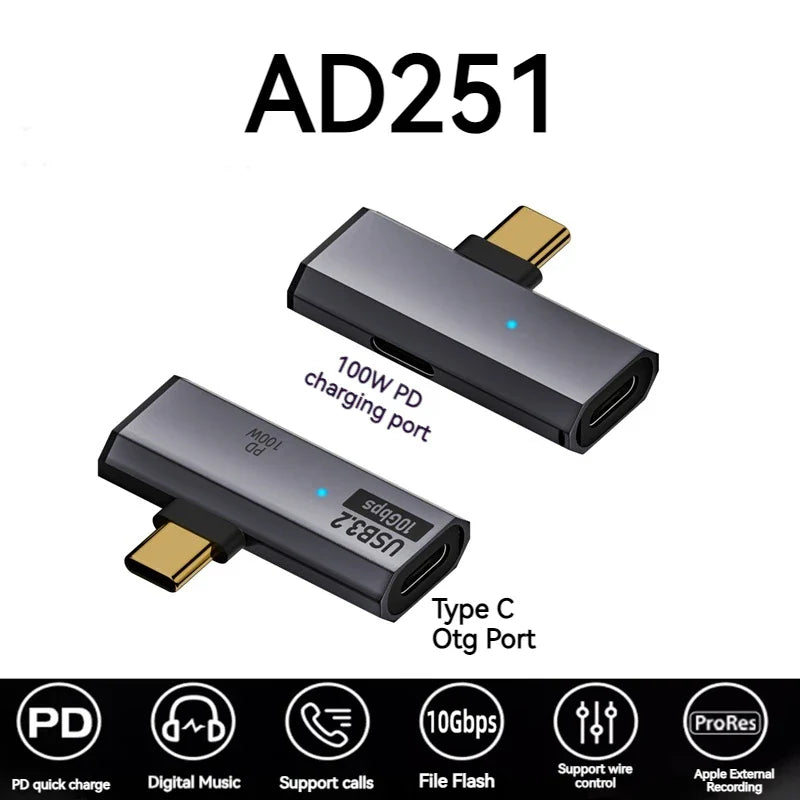 100W USB-C OTG Adapter – Type-C Converter for Fast Charging & 10Gbps Data Transfer, Compatible with Phone, Tablet, MacBook & Earphones