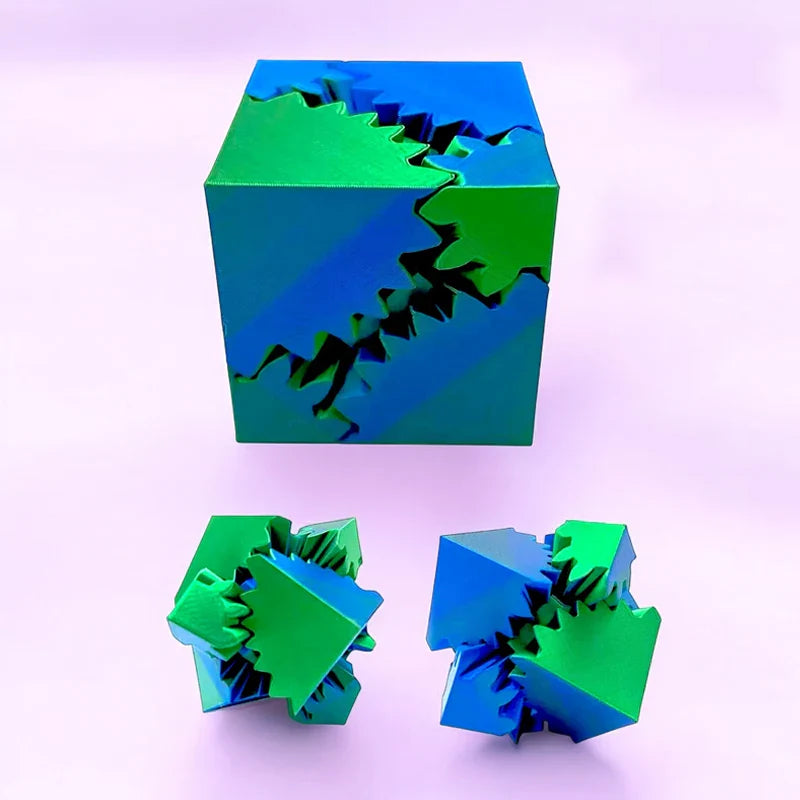 3D Printed Gear Ball Fidget Toy – Spinning Stress Relief Cube for Kids & Adults