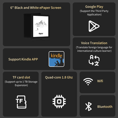 Bigme Read 6″ E-Paper E-Book Reader — Portable Android E-Reader with Google Play & Kindle App Support