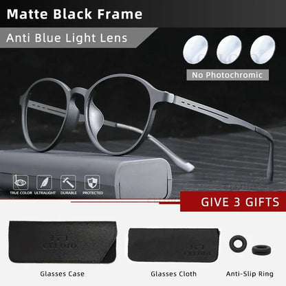 CLLOIO Ultra-Light TR90 Blue Light Blocking Reading Glasses – Classic Round Titanium Frame Optical Eyewear for Men & Women