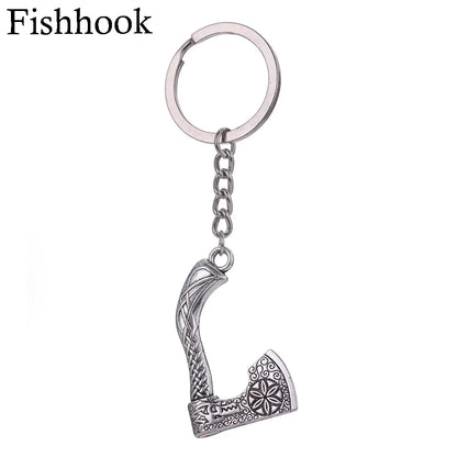 SKYRIM Viking Keychain – Punk Gothic Axe Talisman, Slavic Irish Knot Pagan Amulet Pendant, Men's Jewelry Gift