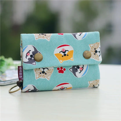 Handmade Three-Fold Fabric Wallet — Short Zipper Purse for Women & Men, Multi-Function Card & Key Holder for Teens