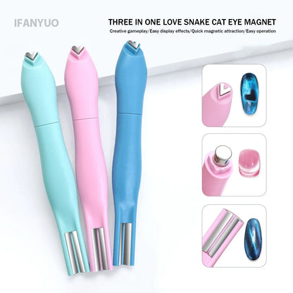 3D Love Heart Nail Magnet Stick – 3-in-1 Cat Eye, Double Line, Moon & Snake Pattern UV Gel Manicure Tool