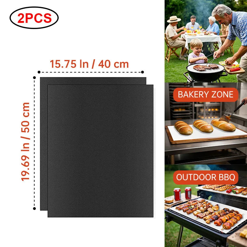 60x40cm Non-Stick BBQ Grill Mat - Heat Resistant Reusable Baking Sheet for Easy Cooking, Grilling & Outdoor Barbecue