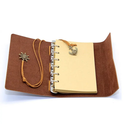 Retro Leather Notebook & Journal – Agenda Binder, Sketchbook with Replaceable Kraft Paper, 14x10cm, Korean Stationery