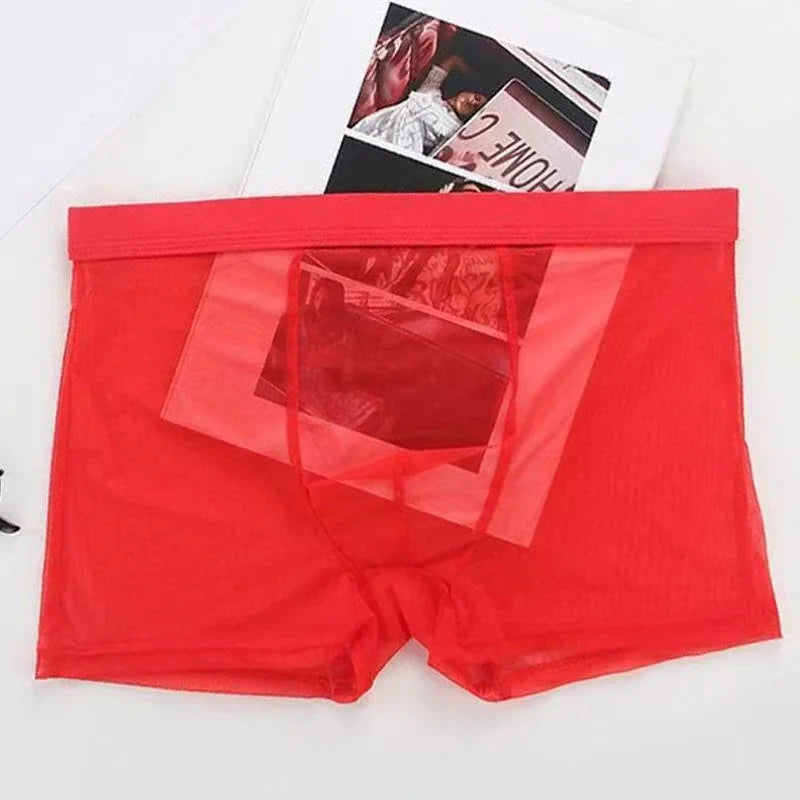 Transparent Ice Silk Men's Boxers - Low Waist See-Through Bulge Underwear
