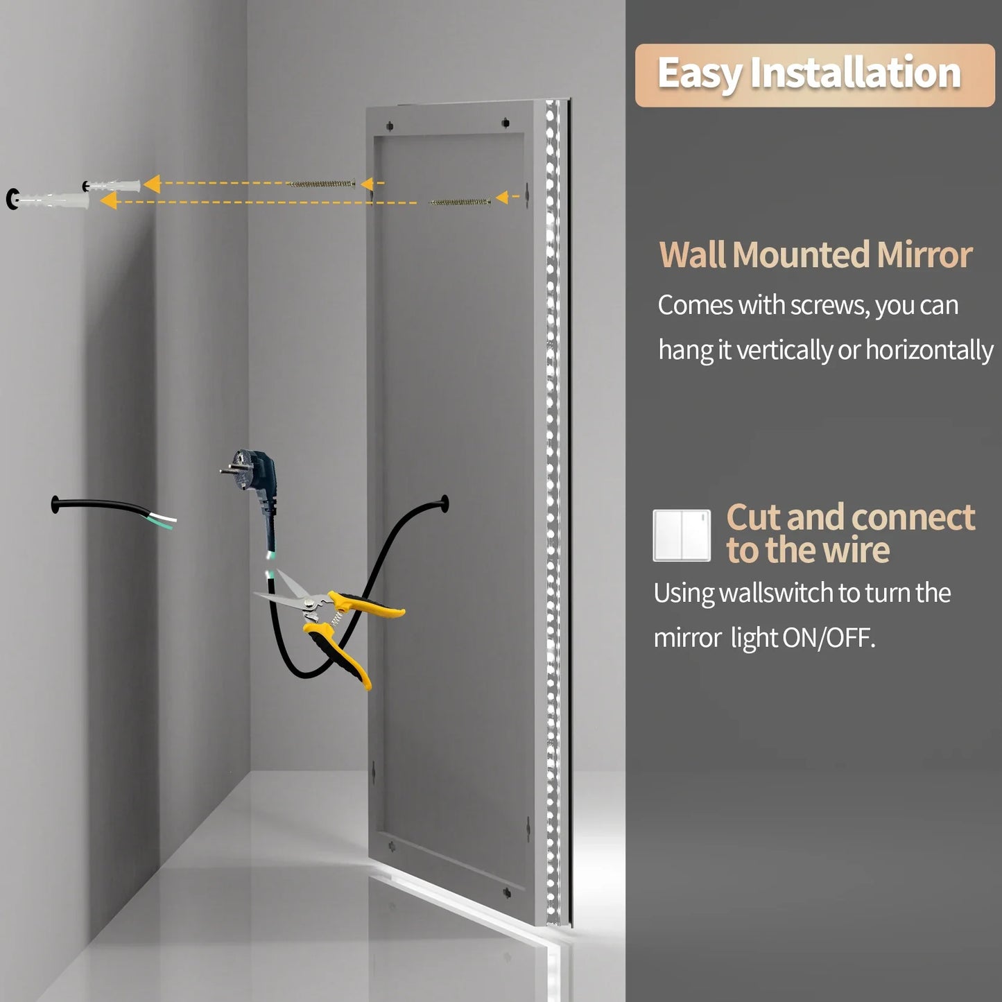 Extra Large Rectangle LED Bathroom Mirror – Dimmable, Anti-Fog, Shatter-Proof Vanity Mirror with Front & Backlight
