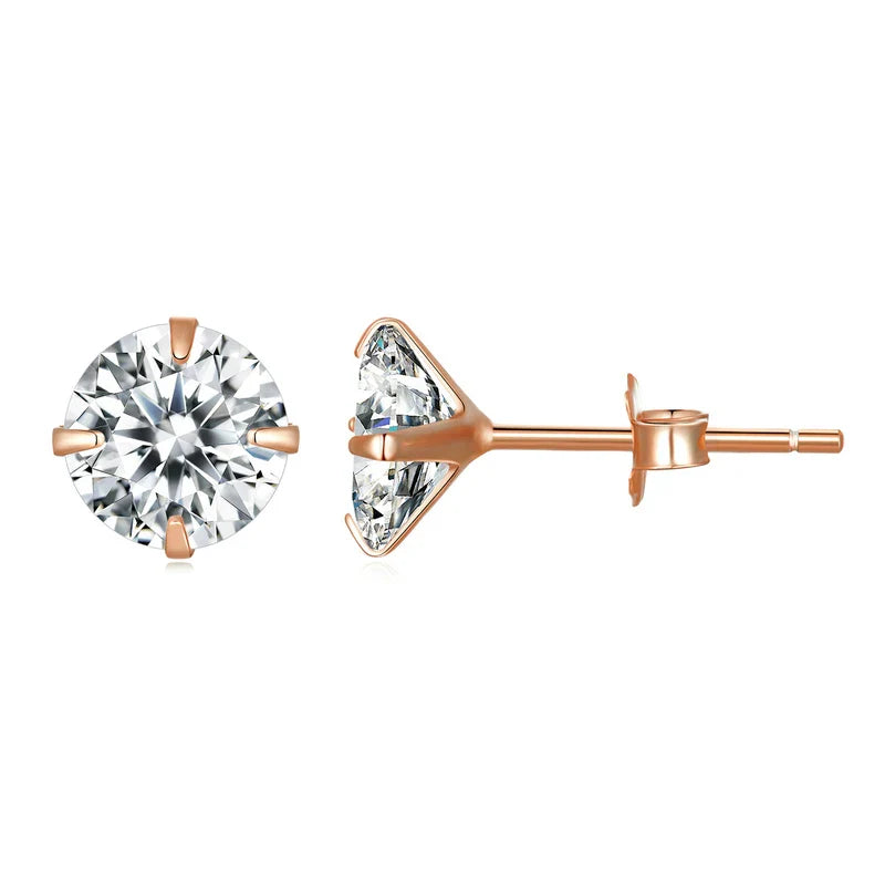 Bamoer 925 Sterling Silver CZ Stud Earrings – Platinum Plated Round Cubic Zirconia Barbell, Hypoallergenic, 4-7mm