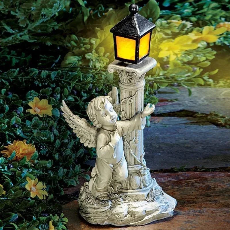 Solar European Roman Column Angel Sculpture – Outdoor Garden & Courtyard Resin Decoration, Home Decor Crafts