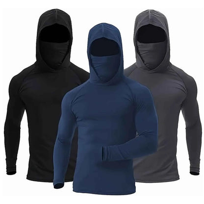 Men’s UPF50+ Athletic Hoodie Long Sleeve – UV Sun Protection Fishing Shirt with Built-In Face Mask & Stretch Fit