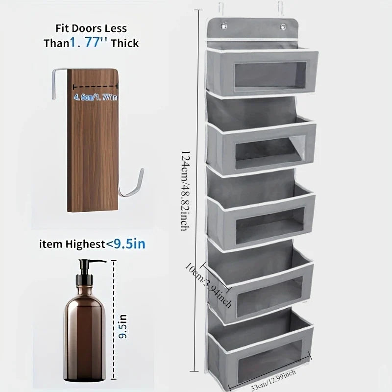5-Shelf Hanging Storage Organizer — Anti-Tilt Door Rack with Large Capacity Pockets for Bedroom & Bathroom