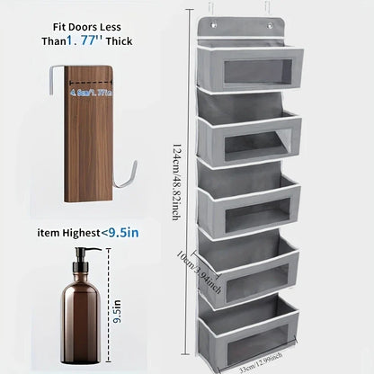 5-Shelf Hanging Storage Organizer — Anti-Tilt Door Rack with Large Capacity Pockets for Bedroom & Bathroom