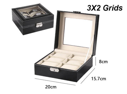 DELESYS PU Leather Watch Box – 2/3/4/5/6/8/10/12 Slot Storage Case with Lock, Traditional Style Gift Box