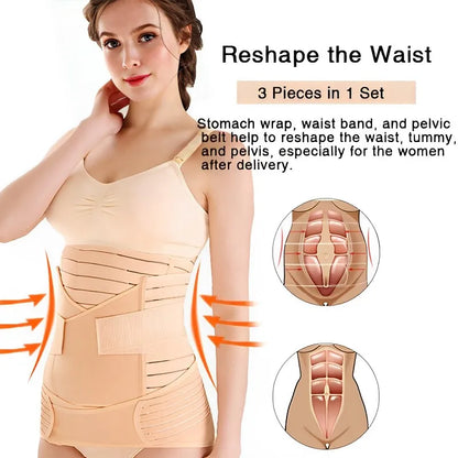 3 in 1 Corset Postpartum Belly Band - Tummy, Pelvis, and Waist Trainer Wrap for Pregnant Women, Recovery Bandage Body Shaper
