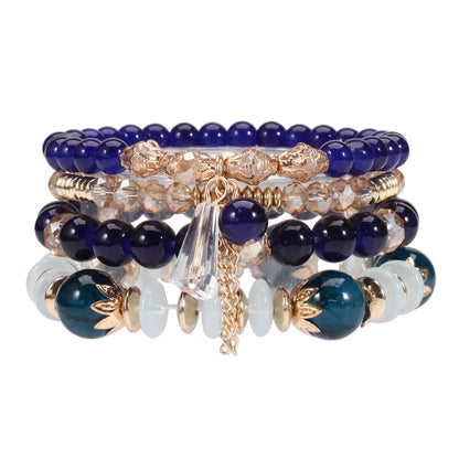 Bohemian Stackable Bead Bracelets for Women - Multilayered Pendant Charm Stretch Bangles