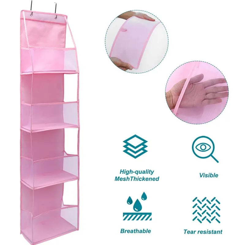 4-Layer Pink Foldable Hanging Storage Bag – Organizer for Bathroom, Snacks, Toys & Clothes