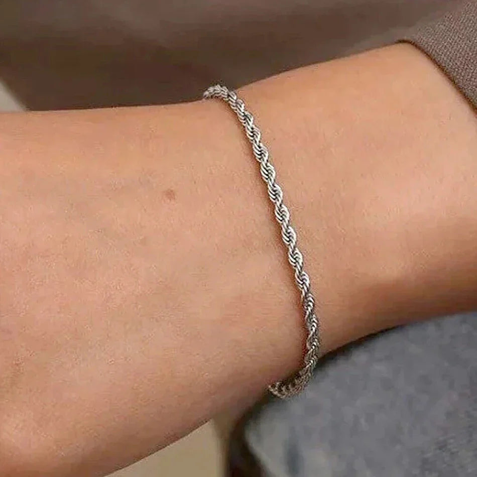 ALIZERO 925 Sterling Silver 4mm Rope Chain Bracelet — Unisex Twisted Link Classic Jewelry for Men and Women