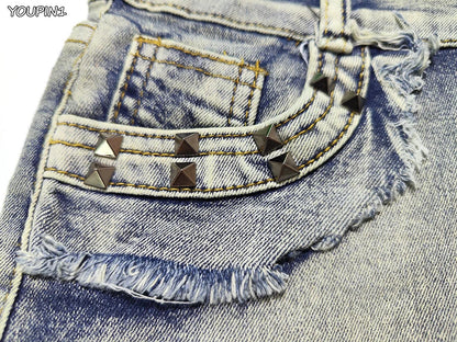 Sexy Low Rise Denim Shorts – Women’s Slim Skinny Rivet Vintage Blue Y2K Jeans for Summer