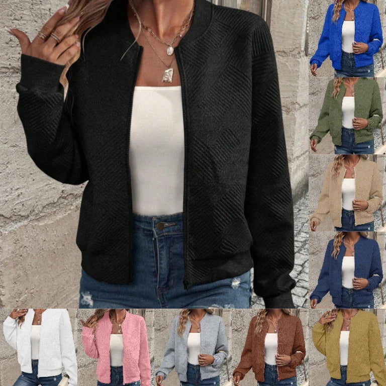 Women’s Solid Color Zipper Jacket - Stylish European & American Fashion Outerwear