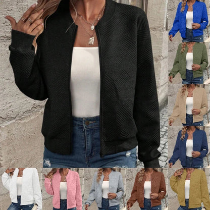 Women’s Solid Color Zipper Jacket - Stylish European & American Fashion Outerwear